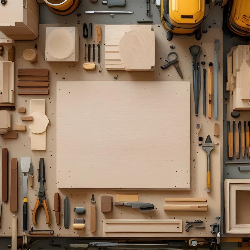 Massgefertigte Wohnmöbel in der Werkstatt mit Holzmustern, Werkzeugen und sauber sortierten Komponenten